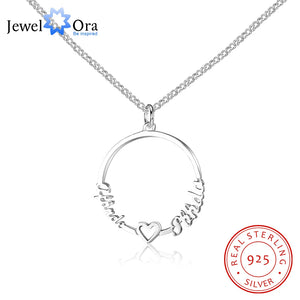 Personalized 2 Names 925 Silver Circle Necklace with Heart (JewelOra NE101616)