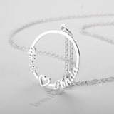 Personalized 2 Names 925 Silver Circle Necklace with Heart (JewelOra NE101616)