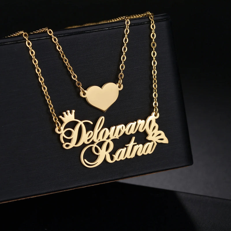 Custom Arabic Name Double Layers Necklaces Stainless Steel Pendant Jewelry
