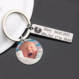 Custom Baby Name Birth Stats Photo Keychain - Stainless Steel