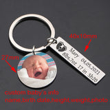 Custom Baby Name Birth Stats Photo Keychain - Stainless Steel