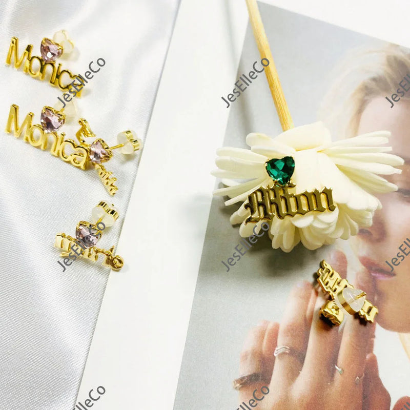 Personalized Birthstone Earrings Initial Earring Name Stud