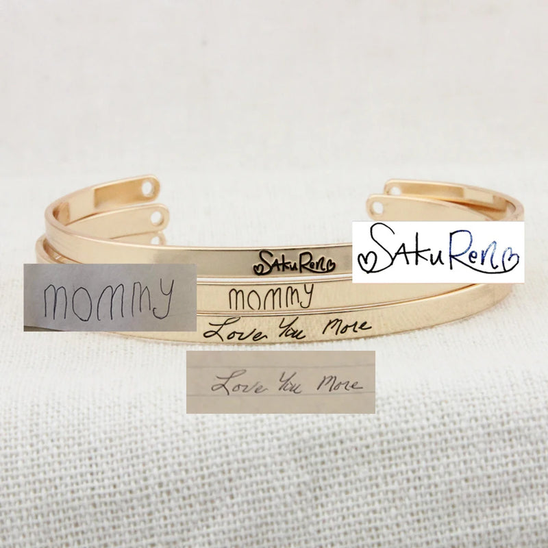 Personalized Handwriting Signature Bracelet Engraved Memorial Cuff Bangle