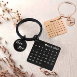 Personalized Calendar Keychain,Engraved Steel Keyring,Wedding Anniversary