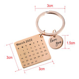 Personalized Calendar Keychain,Engraved Steel Keyring,Wedding Anniversary