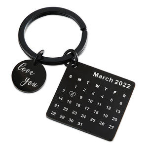 Personalized Calendar Keychain,Engraved Steel Keyring,Wedding Anniversary