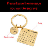 Personalized Calendar Keychain,Engraved Steel Keyring,Wedding Anniversary