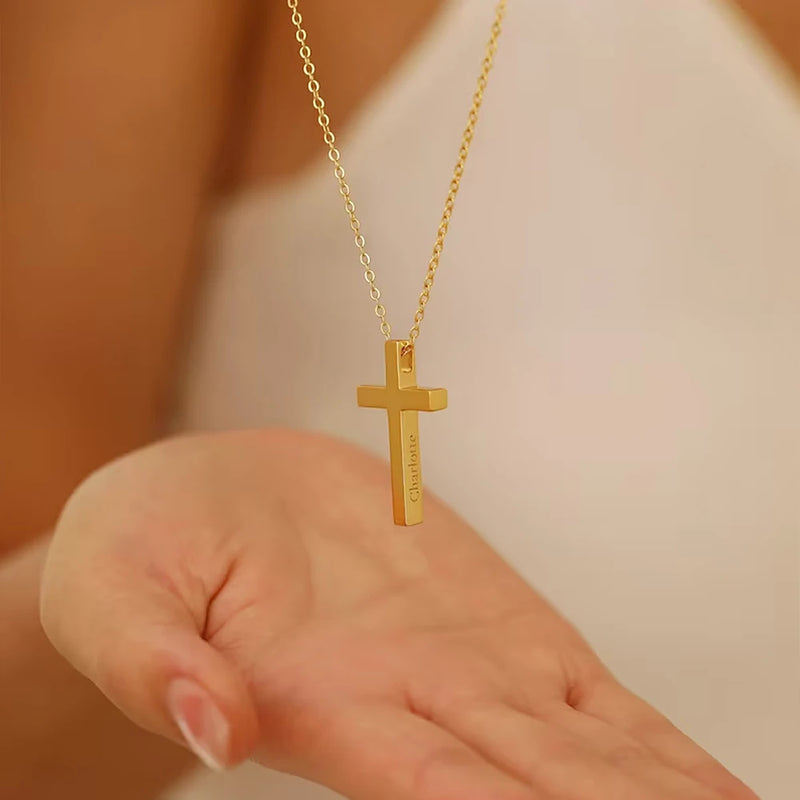 Personalized Name Cross Necklace Stainless Steel Women Jewelry