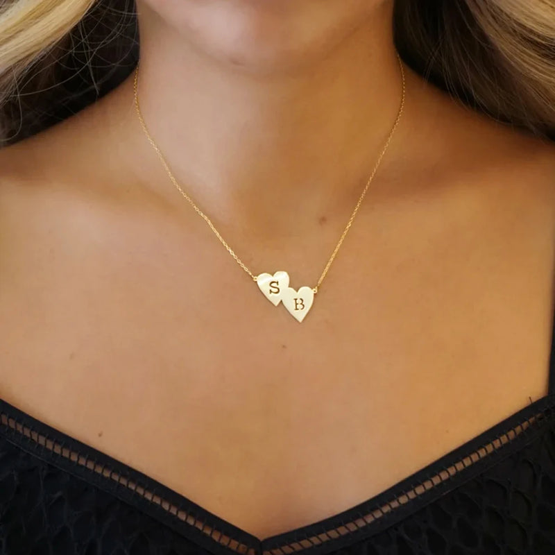 2 Letter Stainless Steel Heart Pendant Necklaces