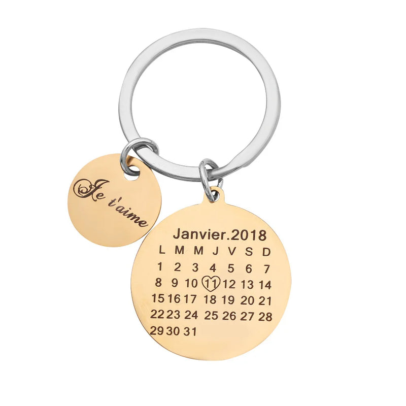 Custom Date KeyChain Wedding Anniversary Gift Engraved Calendar Date