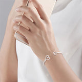 Personalized Crystal Double Heart Bowknot Bracelet Engraved Cuff Bangle