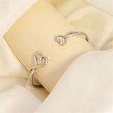 Personalized Crystal Double Heart Bowknot Bracelet Engraved Cuff Bangle