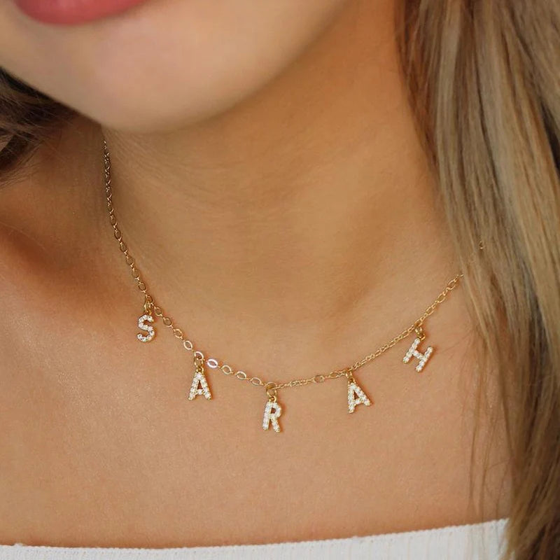 Personalized CZ Tiny Letter Necklace Women Initial Choker Dainty Name Jewelry