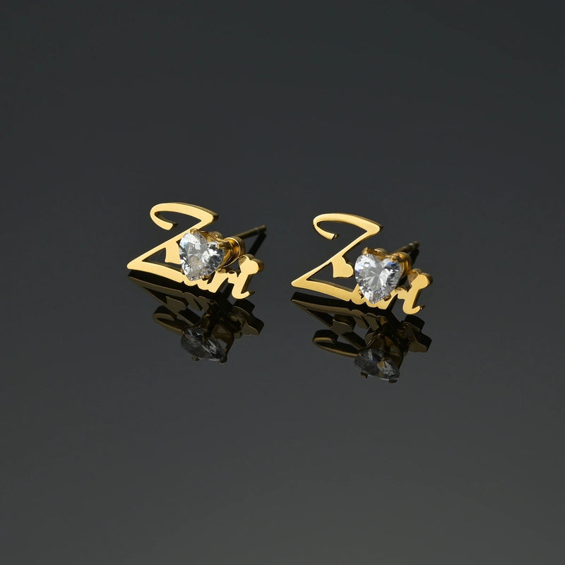 Custom Diamond Letter Studs Earrings for Women - Stainless Steel