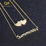Custom Double Layered Name Necklace Double Heart Pendant