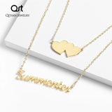 Custom Double Layered Name Necklace Double Heart Pendant