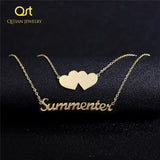 Custom Double Layered Name Necklace Double Heart Pendant