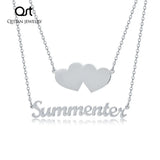 Custom Double Layered Name Necklace Double Heart Pendant