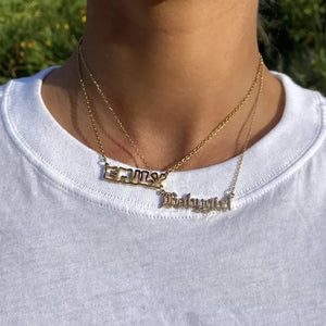 Custom Double Line Hollow Name Necklace Stainless Steel