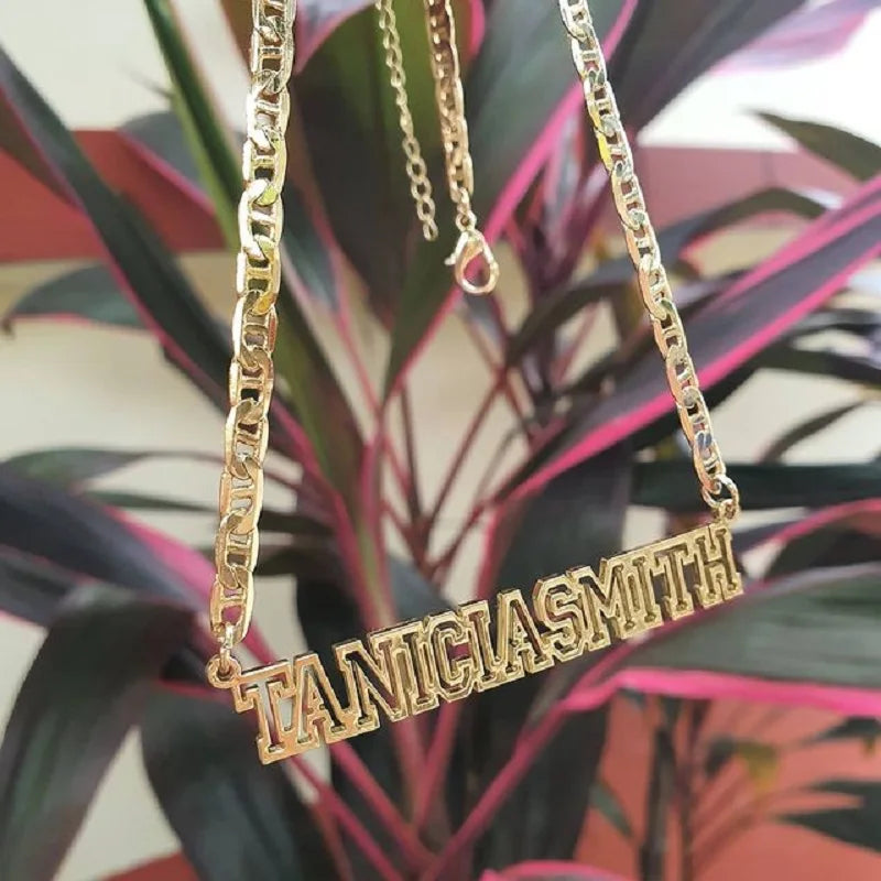 Custom Double Line Hollow Name Necklace Stainless Steel