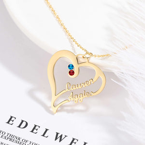 Personalized Double Name Necklace Stainless Steel Birthstone Name Necklace