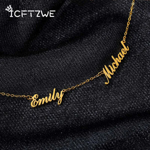 Custom Double Names Necklace Stainless Steel Handwriting Nameplate