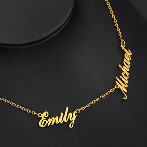 Custom Double Names Necklace Stainless Steel Handwriting Nameplate