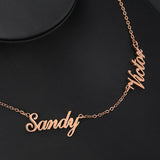 Custom Double Names Necklace Stainless Steel Handwriting Nameplate
