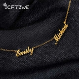 Custom Double Names Necklace Stainless Steel Handwriting Nameplate