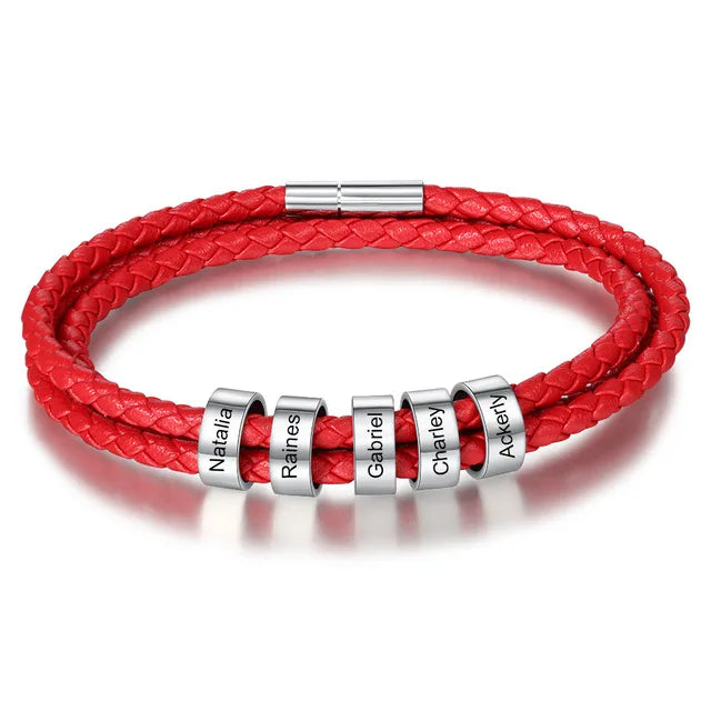 Personalized Engraved Bracelet with 5 Name Beads Stainless Steel Unisex