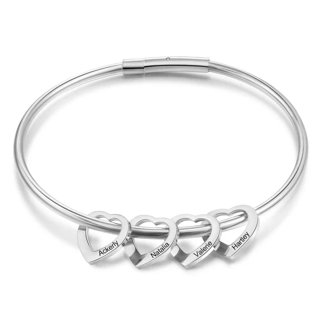 Personalized Engraved Name Heart Charm Bracelets for Women