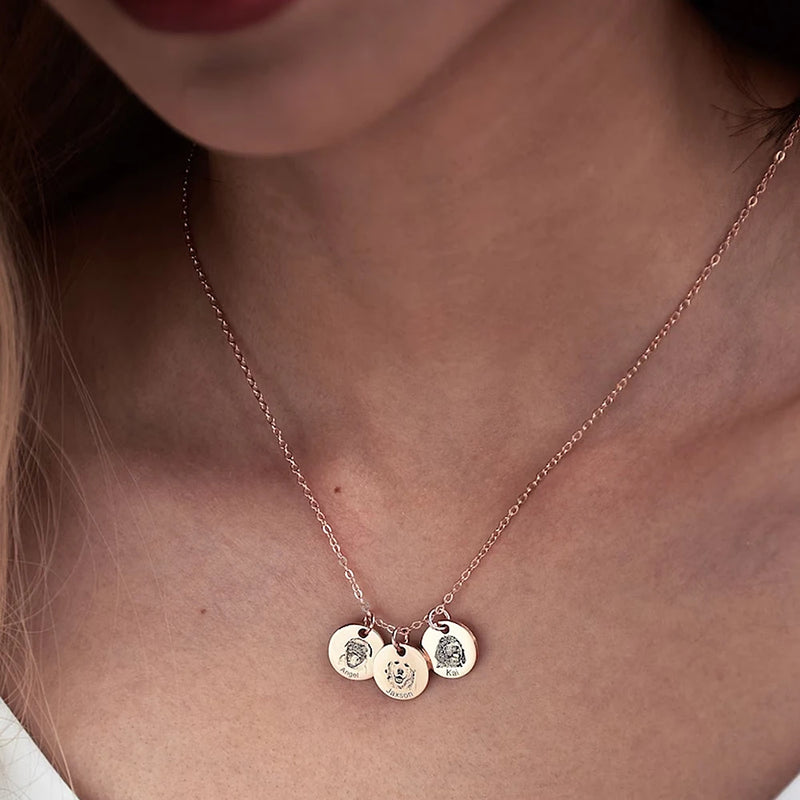Personalized Engraved Pet Portrait Necklace Gift for Wife