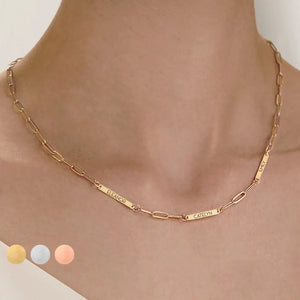 Custom Engraved Stainless Steel Name Necklace with Paper Clip Chain
