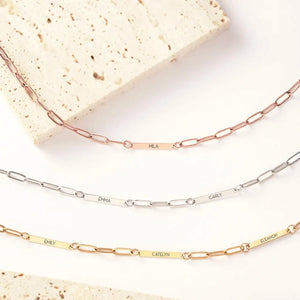 Custom Engraved Stainless Steel Name Necklace with Paper Clip Chain