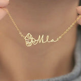 Floral Name Necklace Personalized Stainless Steel Chain Birthday Jewelry