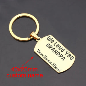 Personalized Grandchildren Names Keychain To Grandpa - Engraved Dog Tag Keyring