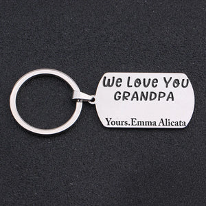Personalized Grandchildren Names Keychain To Grandpa - Engraved Dog Tag Keyring