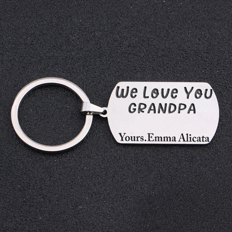Personalized Grandchildren Names Keychain To Grandpa - Engraved Dog Tag Keyring