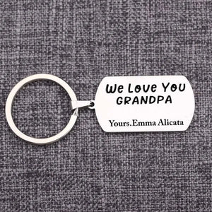 Grandchildren Names Keychain LOVE YOU GRANDPA Stainless Steel Keyring Gift