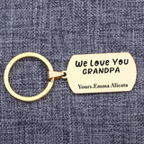 Grandchildren Names Keychain LOVE YOU GRANDPA Stainless Steel Keyring Gift