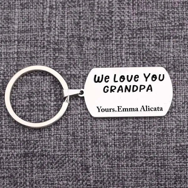 Grandchildren Names Keychain LOVE YOU GRANDPA Stainless Steel Keyring Gift