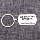 Grandchildren Names Keychain LOVE YOU GRANDPA Stainless Steel Keyring Gift