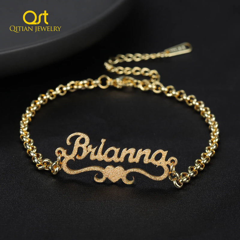 Personalized Heart Name Bracelet Charms Stainless Steel Frosted Gilded Jewelry