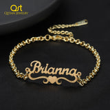 Personalized Heart Name Bracelet Charms Stainless Steel Frosted Gilded Jewelry