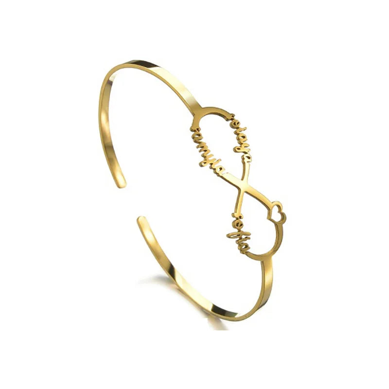 Personalized Infinity Name Plate Cuff Bangles Stainless Steel Charm Bracelets