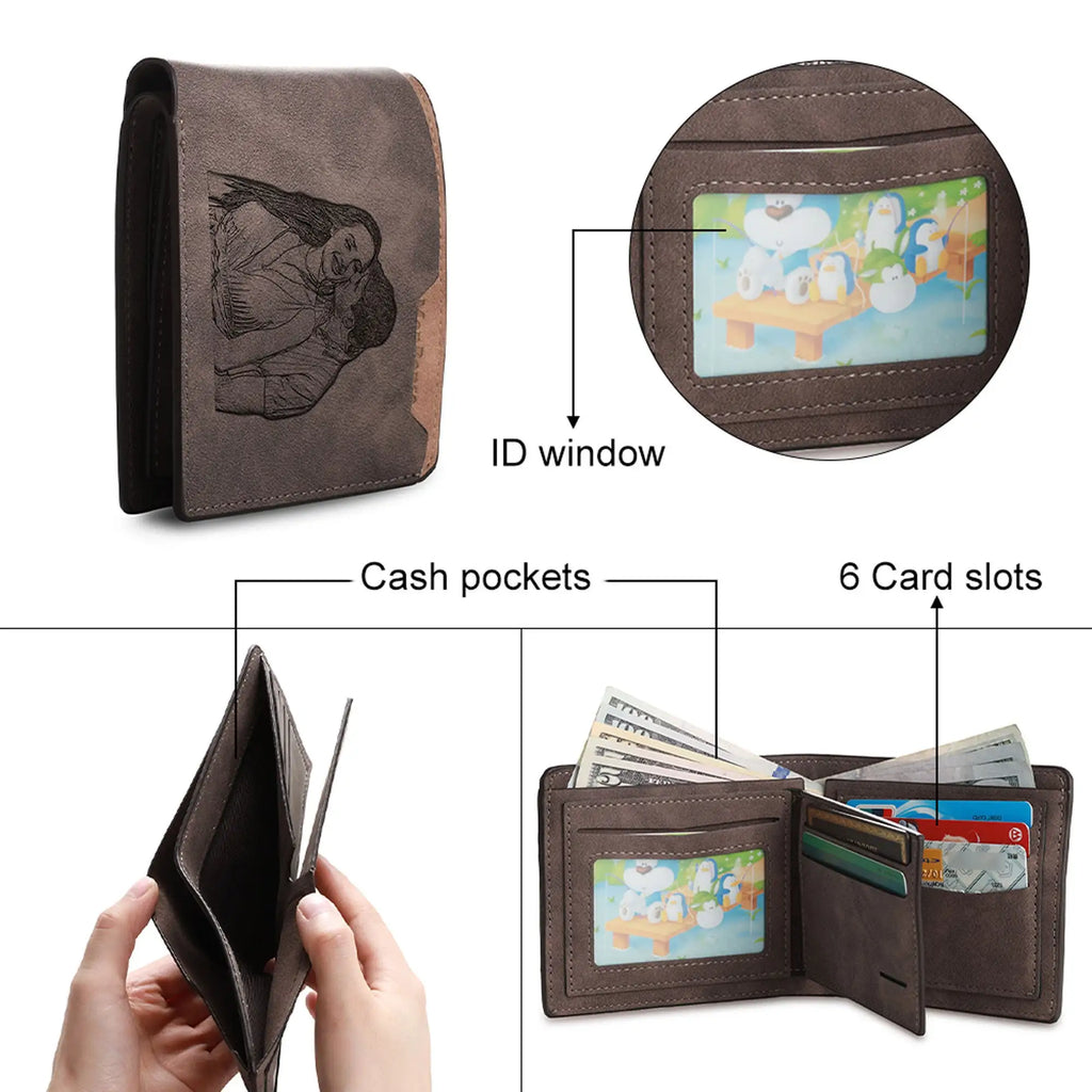 Engraved Photo Wallet Custom Bifold Gift For Dad