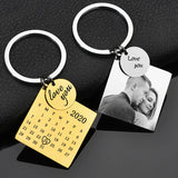 Custom Date Photo Key Chain Ring Engraved Stainless Steel Wedding Gift