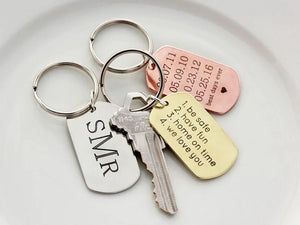 Personalized Key Chain Ring Engraved Name Date Stainless Steel Keyring