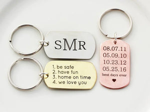Personalized Key Chain Ring Engraved Name Date Stainless Steel Keyring