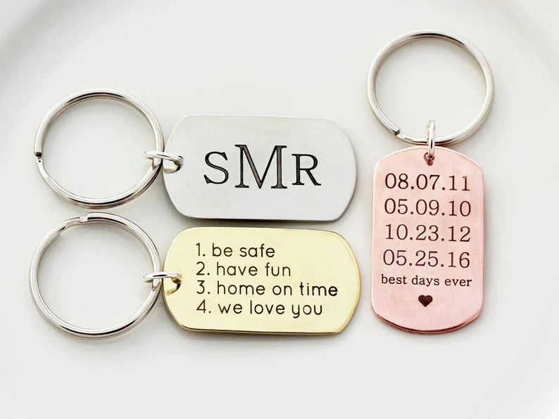 Personalized Key Chain Ring Engraved Name Date Stainless Steel Keyring